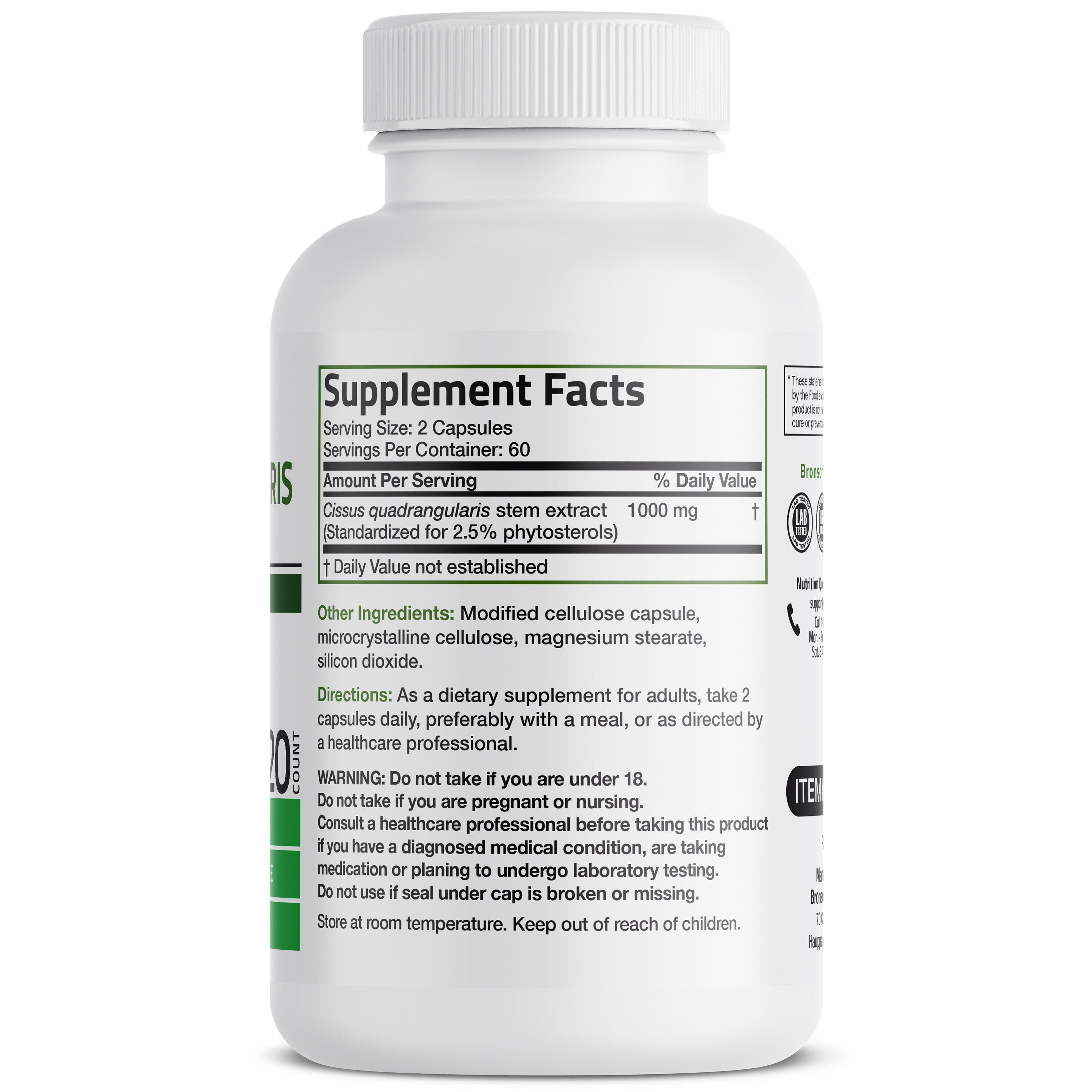 Bronson Vitamins Cissus Quadrangularis Extract - 1,000 Mg - 120 Vegetarian Capsules thumbnail 2