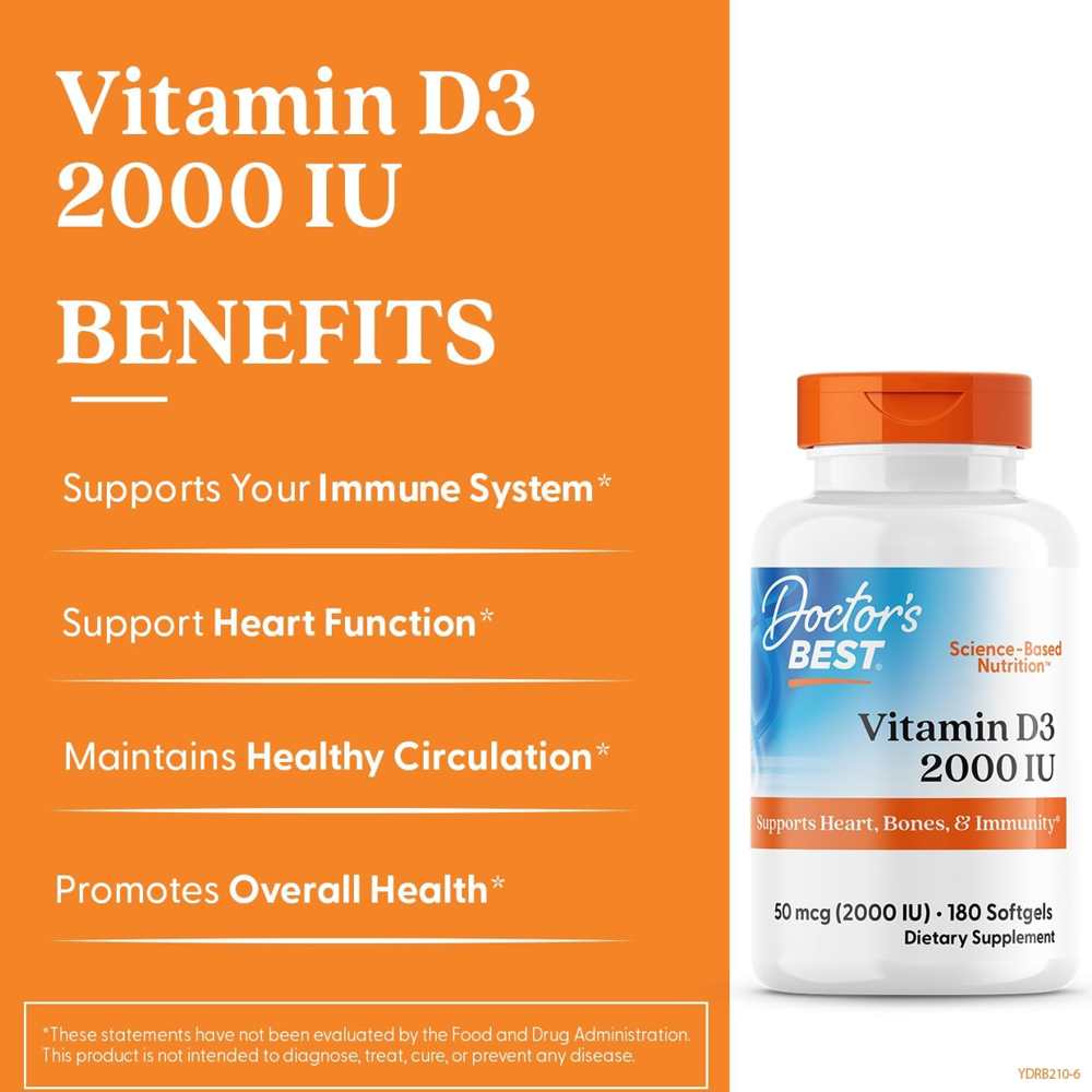 Doctor's Best Vitamin D3 50mcg (2000 Iu) Veggie Softgels 180 Count thumbnail 2