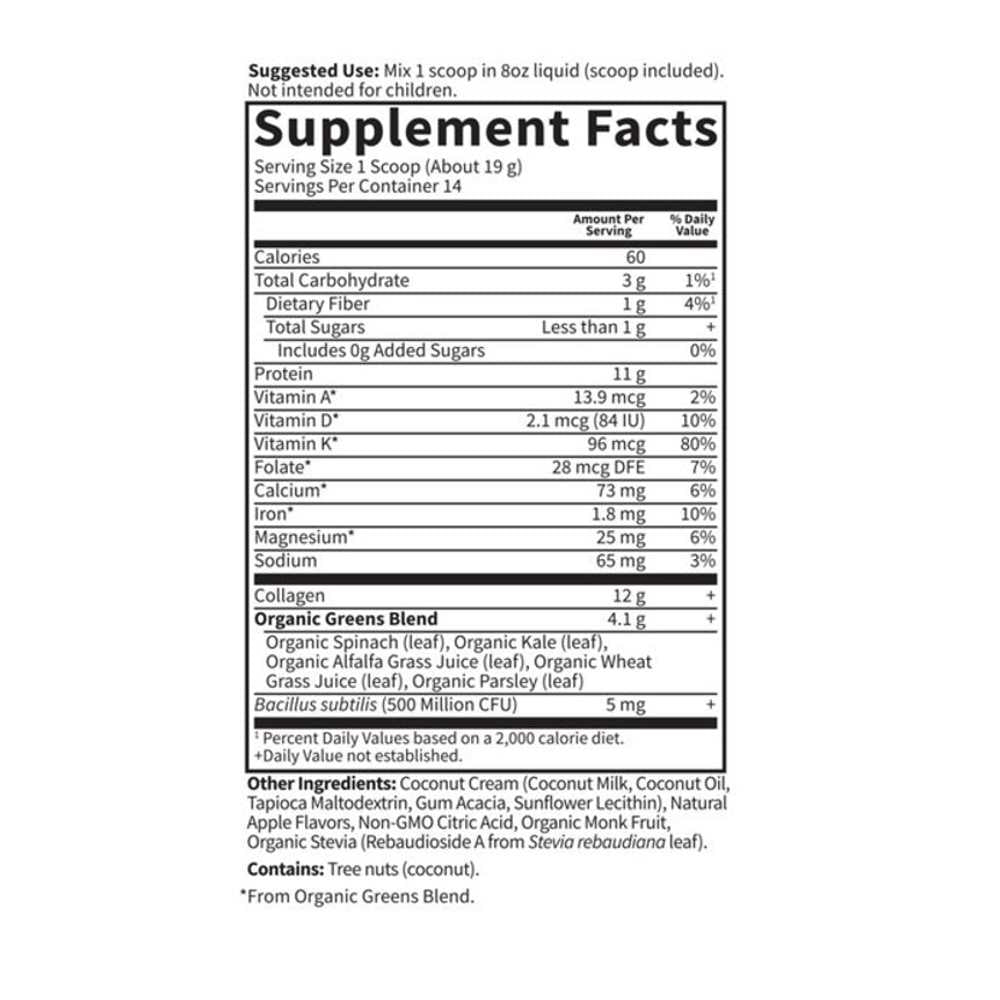 Garden of Life Grass Fed Collagen Greens Beauty Apple 9.38oz (266g) Powder thumbnail 2