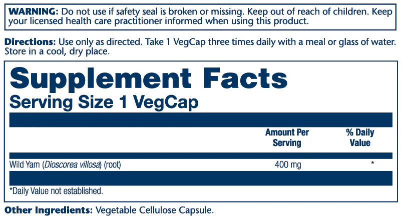 Solaray Wild Yam Root 400mg 100 Caps thumbnail 2