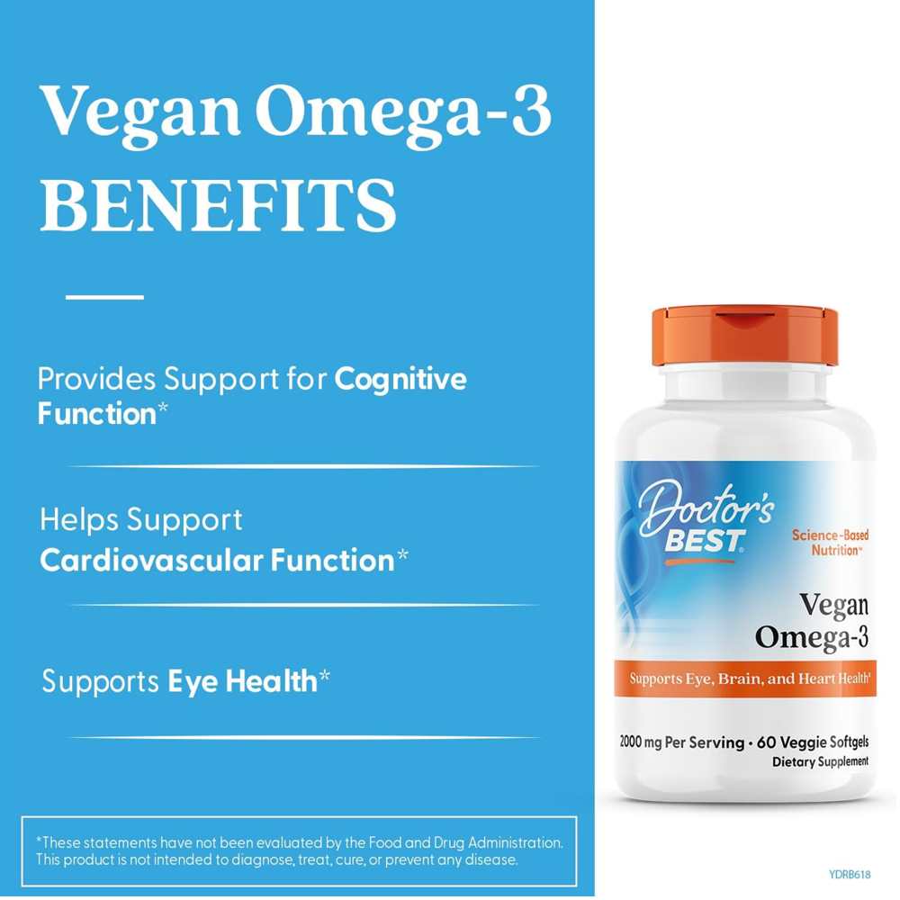 Doctor's Best Vegan Omega-3 2000mg Veggie Softgels 60 Count (1000mg per Softgel) thumbnail 2