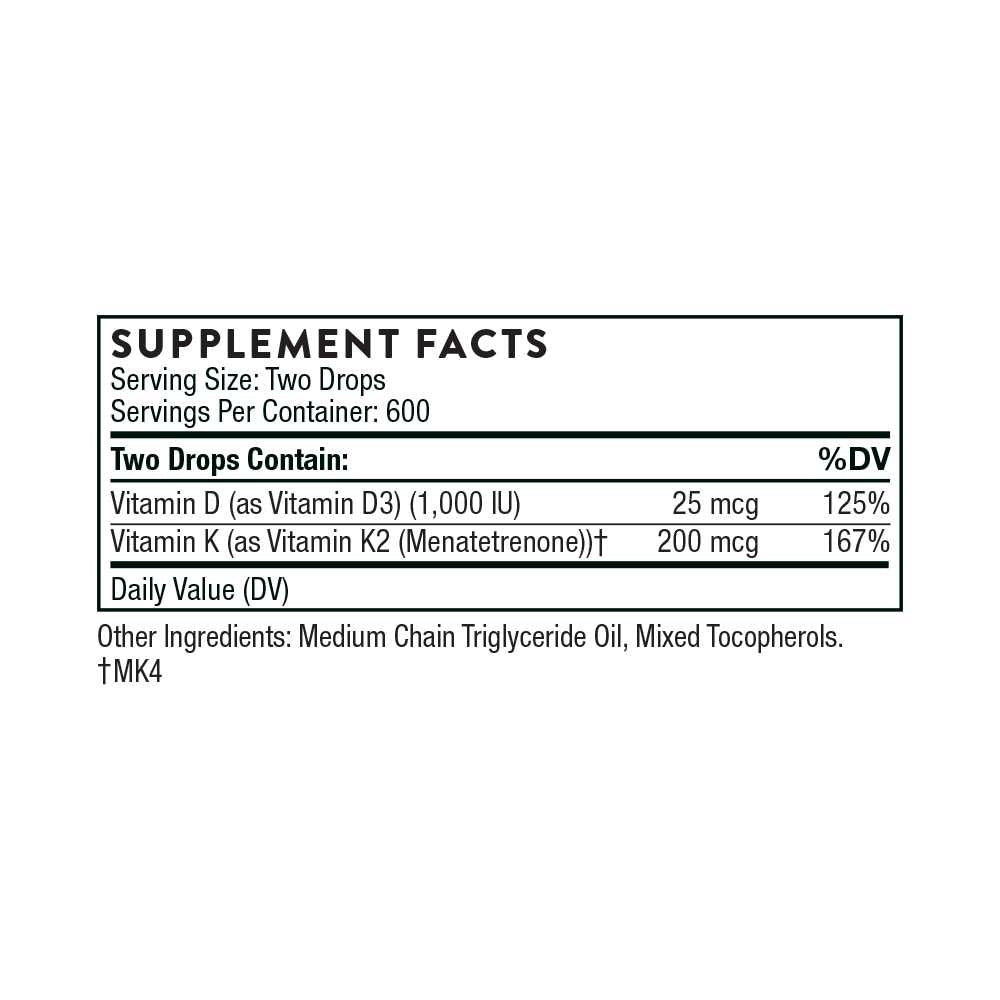 Thorne Vitamin D + K2 Liquid – 30ml thumbnail 2