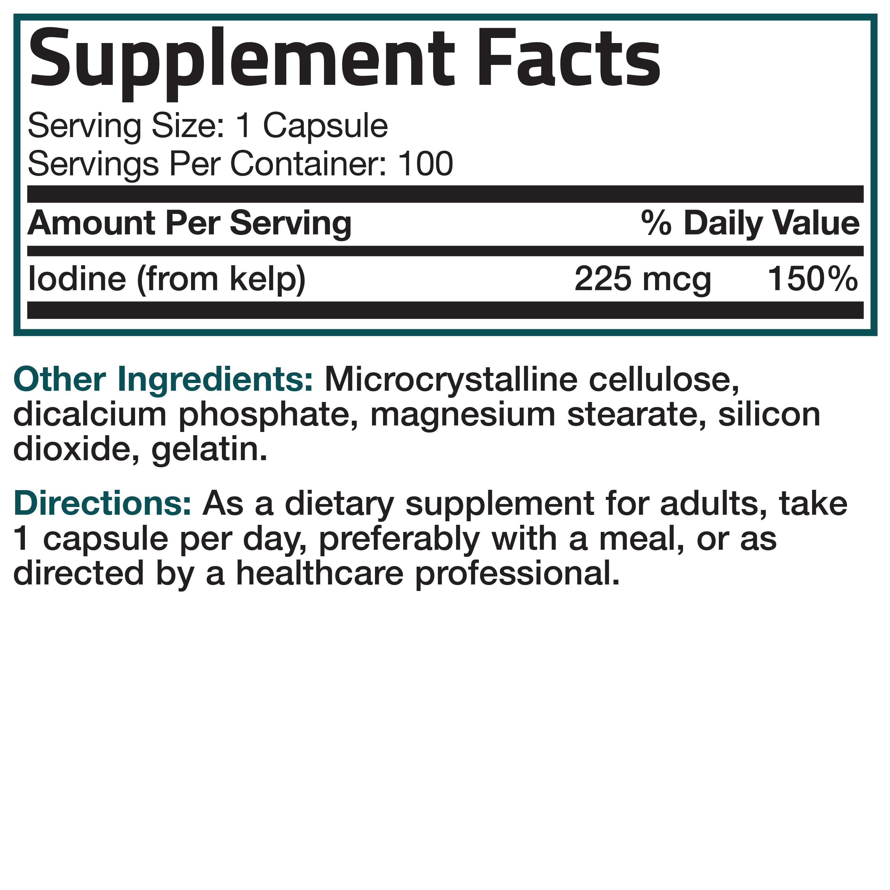 Bronson Vitamins Kelp Iodine - 225 Mcg 100 Capsules thumbnail 2
