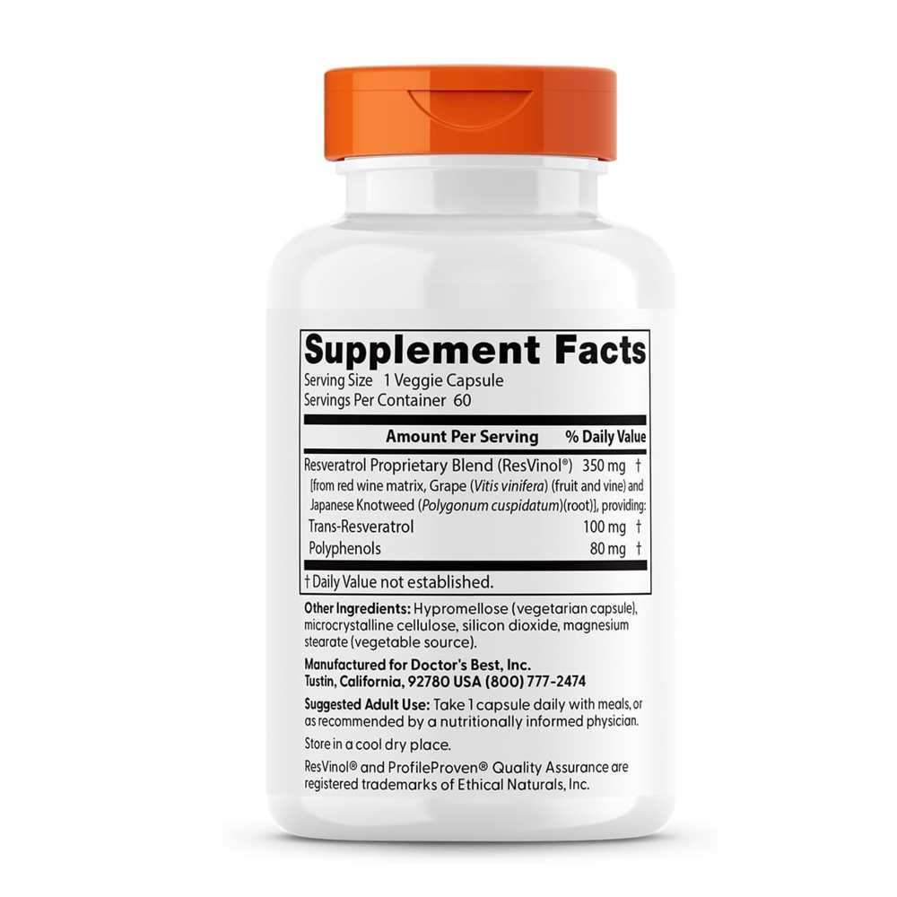 Doctor's Best Trans-Resveratrol 100 with Res Vinol 100mg Veggie Caps 60 Count thumbnail 2
