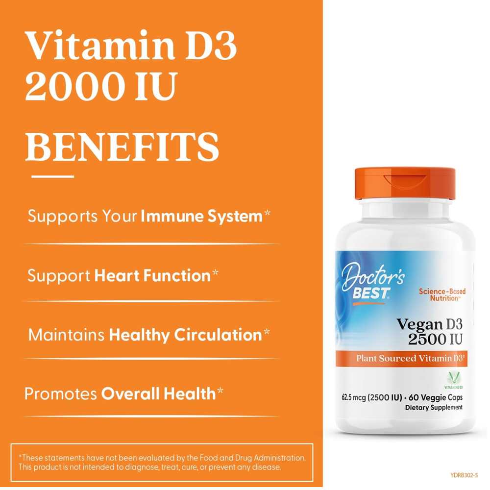 Doctor's Best Vegan D3 with Vitashine D3 2500 Iu Veggie Caps 60 Count thumbnail 2