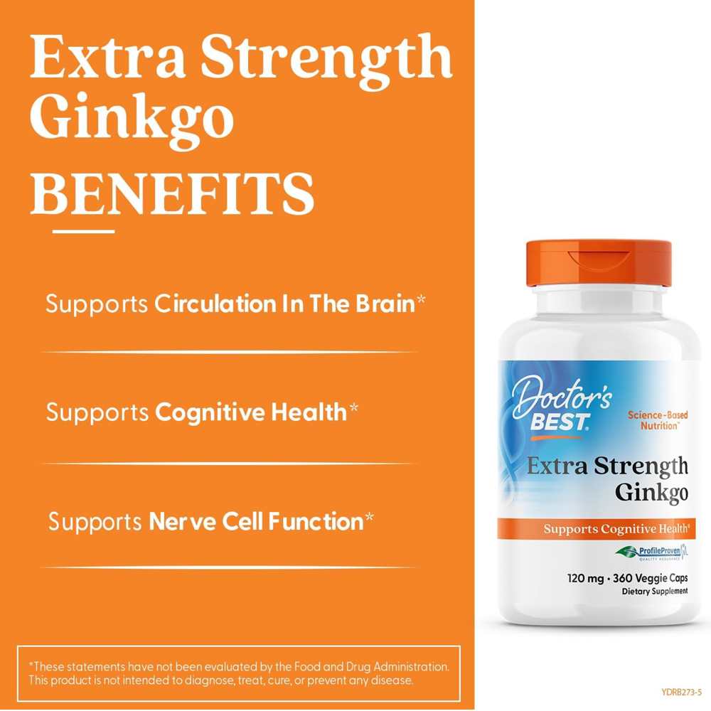 Doctor's Best Extra Strength Ginkgo, 120 Mg, 360 Veggie Caps thumbnail 2