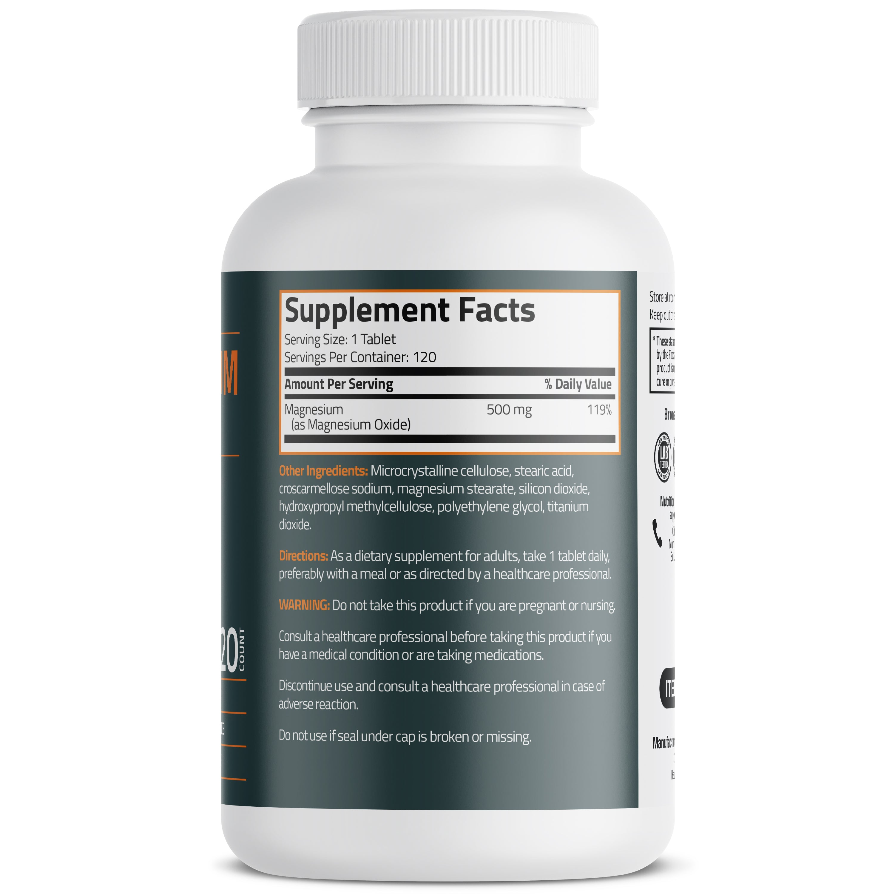 Bronson Vitamins Magnesium 500 Mg 120 Tabs thumbnail 3