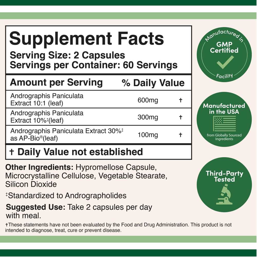 Double Wood Andrographis – 1000mg with Ap-Bio® for Immune Health | 120 Capsules thumbnail 2