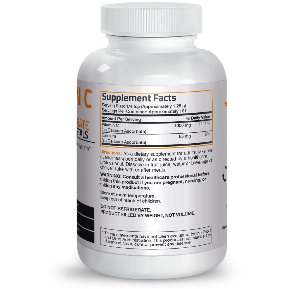 Bronson Vitamins Vitamin C Non-Acidic Calcium Ascorbate Crystals - 1,000 Mg - 8 Oz (227g) thumbnail 2