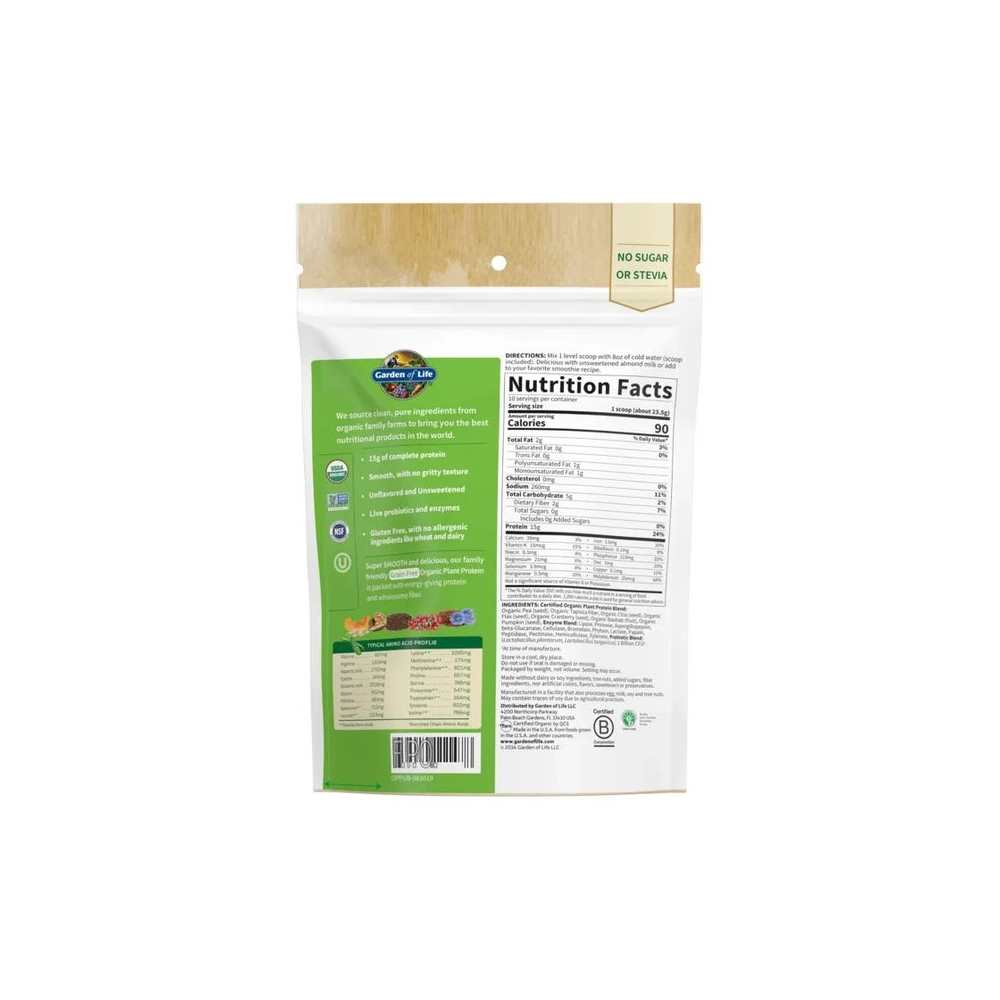Garden of Life Organic Plant Protein Smooth Unflavored 8.3oz (236g) Powder thumbnail 2
