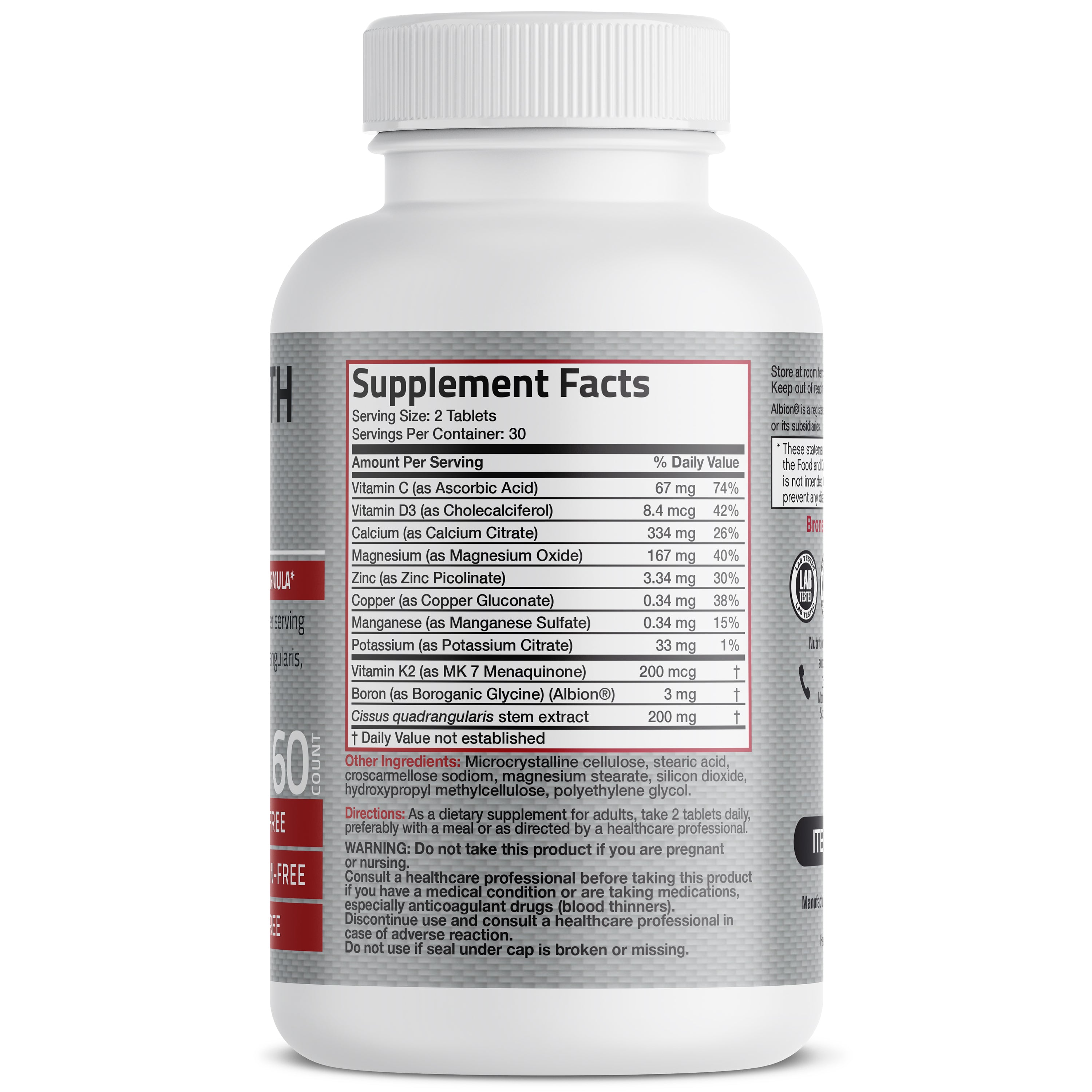 Bronson Vitamins Bone Health & Strength Complex Formula 60 Caps thumbnail 4