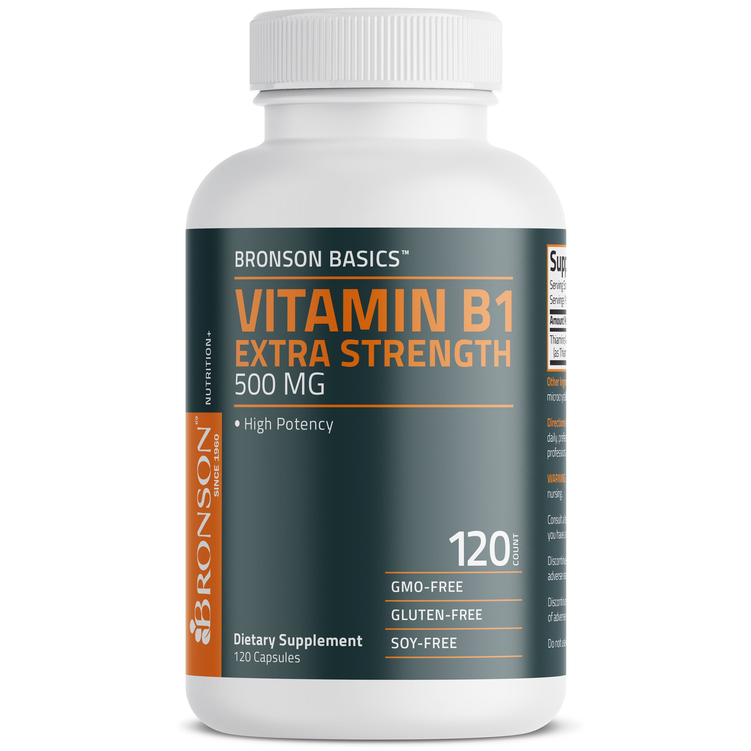 Bronson Vitamins Vitamin B1 Extra Strength 500 Mg 60 Caps thumbnail 2