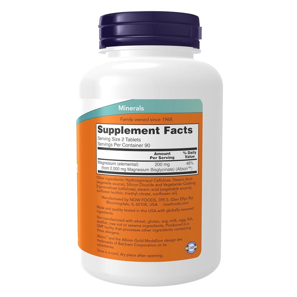 Magnesium Glycinate By Now - 180 Tablets Highly Absorbable Form thumbnail 3