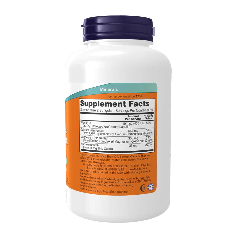 Now Foods Calcium & Magnesium Softgels – with Vitamin D3 & Zinc – Bone Health Support – 120 Softgels thumbnail 3