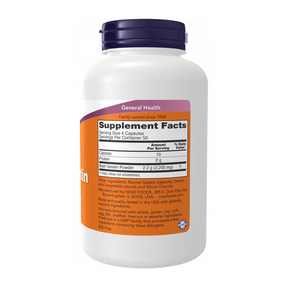 Now Foods Hydrolyzed Beef Gelatin – Nutritional Support for Hair, Skin, Nails & Joints – 200 Capsule thumbnail 2