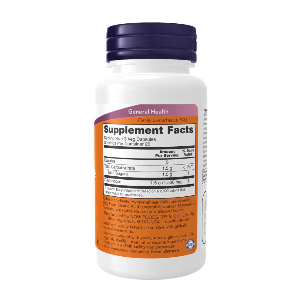 Now Foods D-Mannose 500 Mg – Urinary Tract Support & Bladder Cleanse Formula – 60 Veg Capsules thumbnail 2