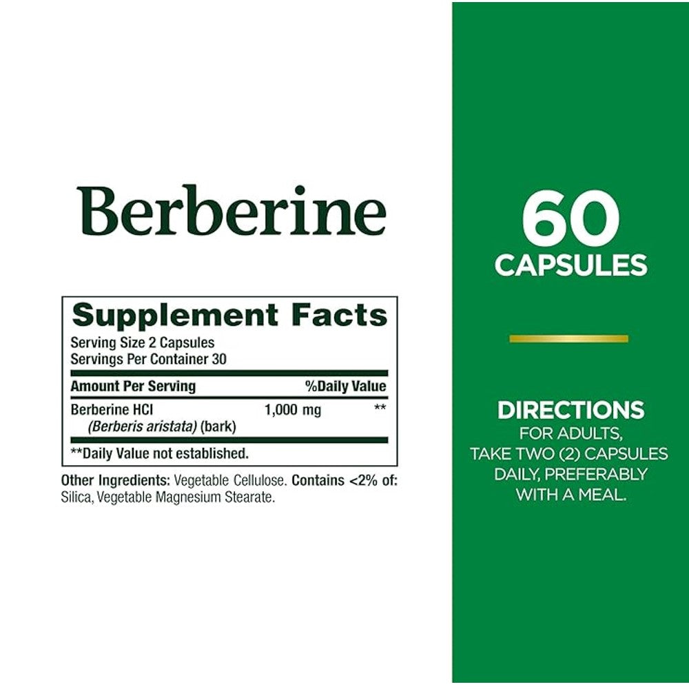 Nature's Bounty Berberine 1000mg - Supports Heart Health, Cholesterol & Blood Sugar Levels - 60 Herbal Capsules thumbnail 2