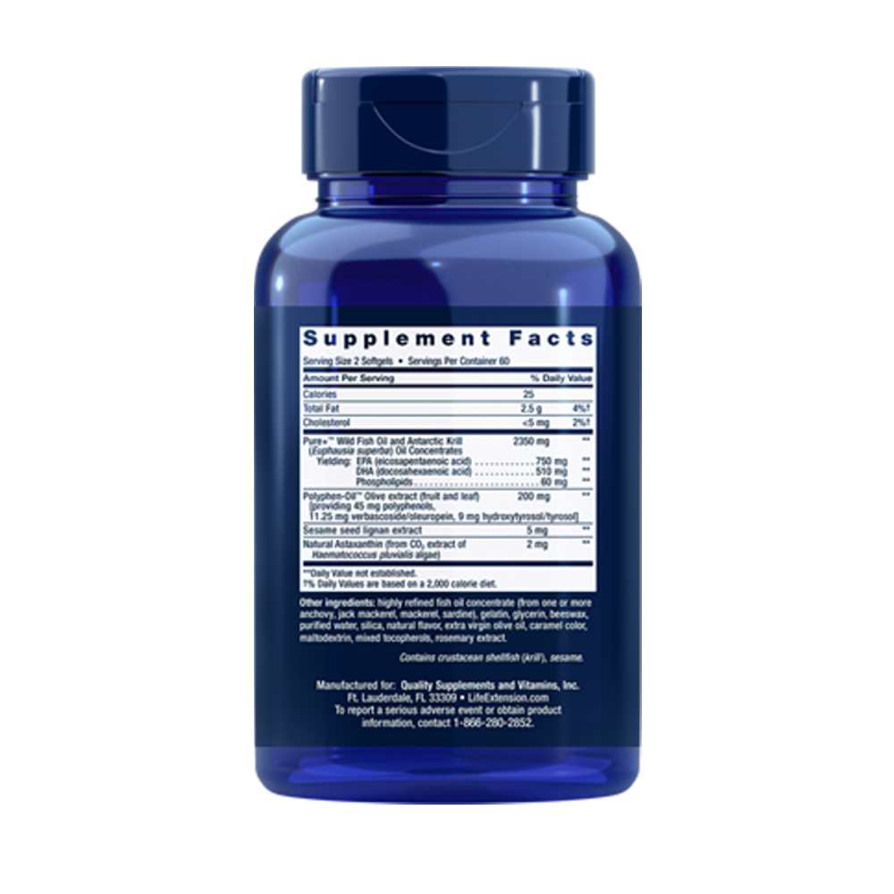 Life Extension Super Omega-3 Plus Epa/dha Fish Oil, Sesame Lignans, Olive Extract, Krill & Astaxanthin 120 Softgels thumbnail 2