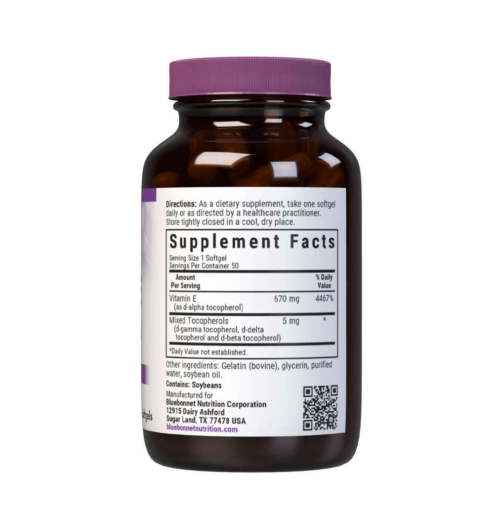 Bluebonnet Nutrition Vitamin E 1000 Iu (670 Mg) with Mixed Tocopherols 50 Softgels thumbnail 2