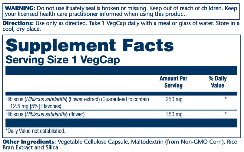 Solaray Hibiscus Flower Extract 250mg 60 Caps thumbnail 2
