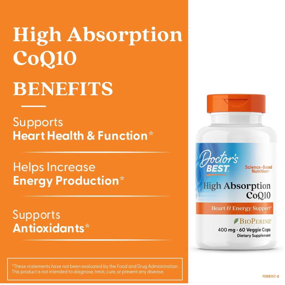 Doctor's Best High Absorption Co Q10 with Bio Perine, 400 Mg, 60 Veggie Caps thumbnail 2