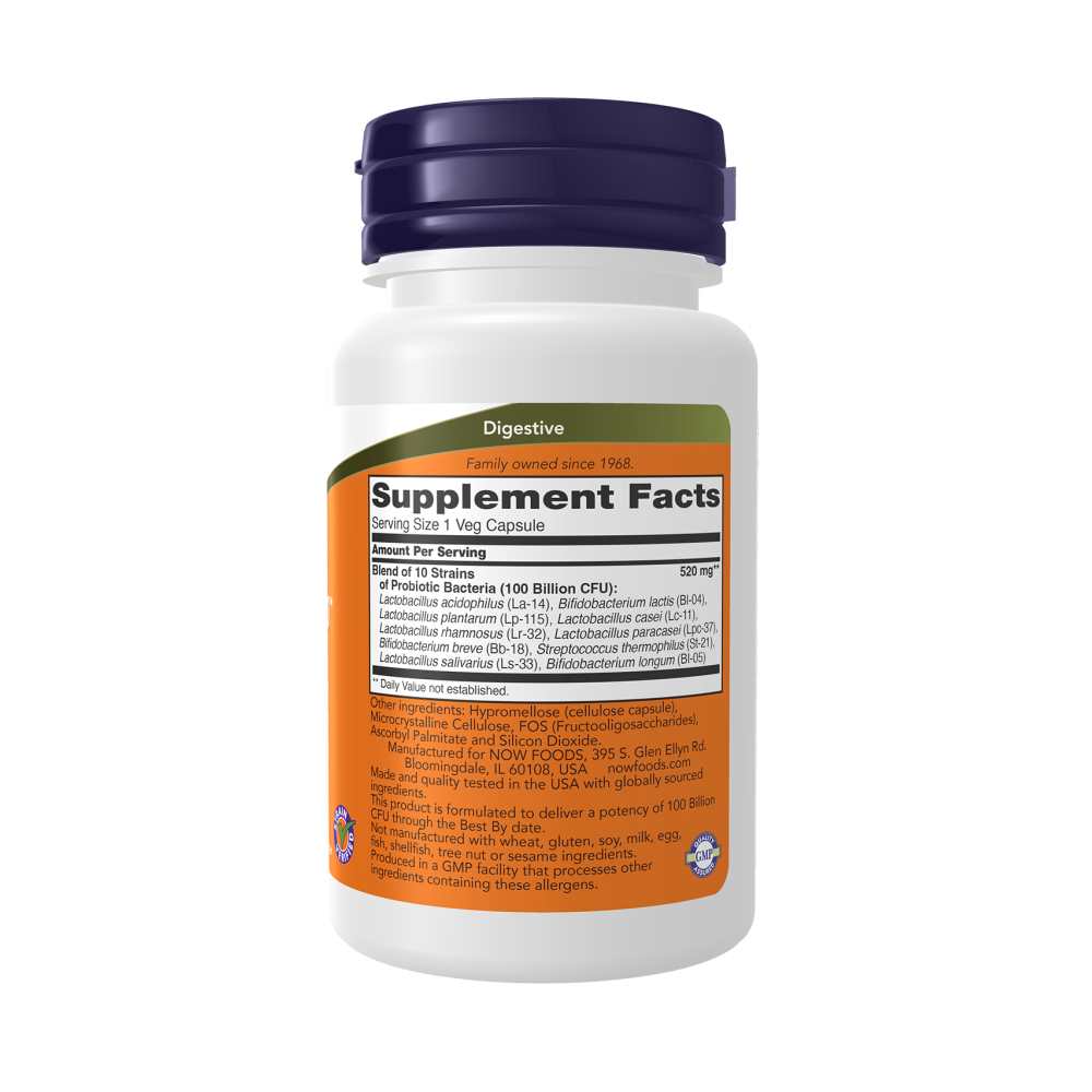 Now Foods Probiotic-10™ 100 Billion – Restorative Care – 10 Probiotic Strains – Gut & Intestinal Balance Support – 30 Veg Capsules thumbnail 2