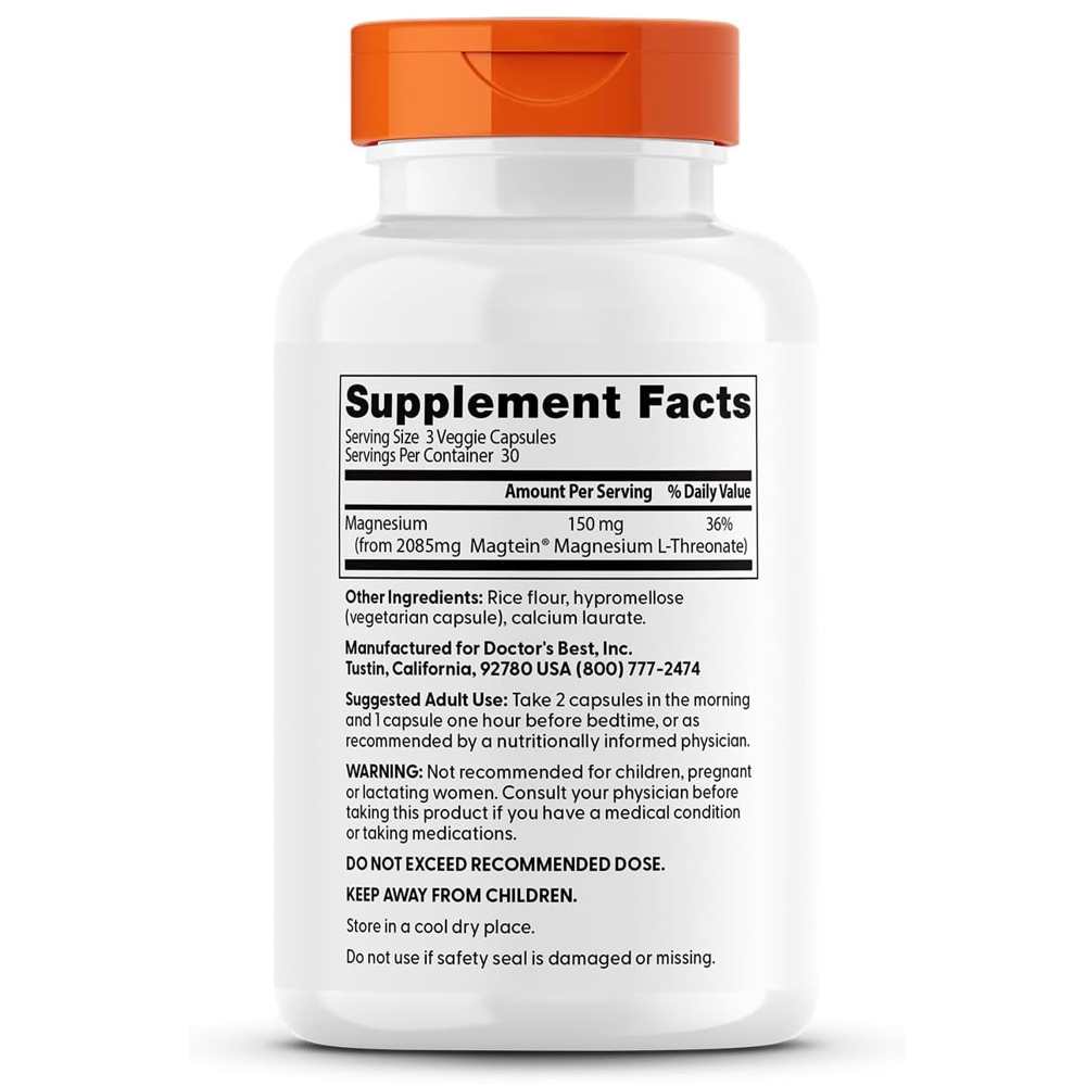 Doctor's Best Brain Magnesium with Magtein, 150 Mg per Serving, 90 Veggie Caps thumbnail 2