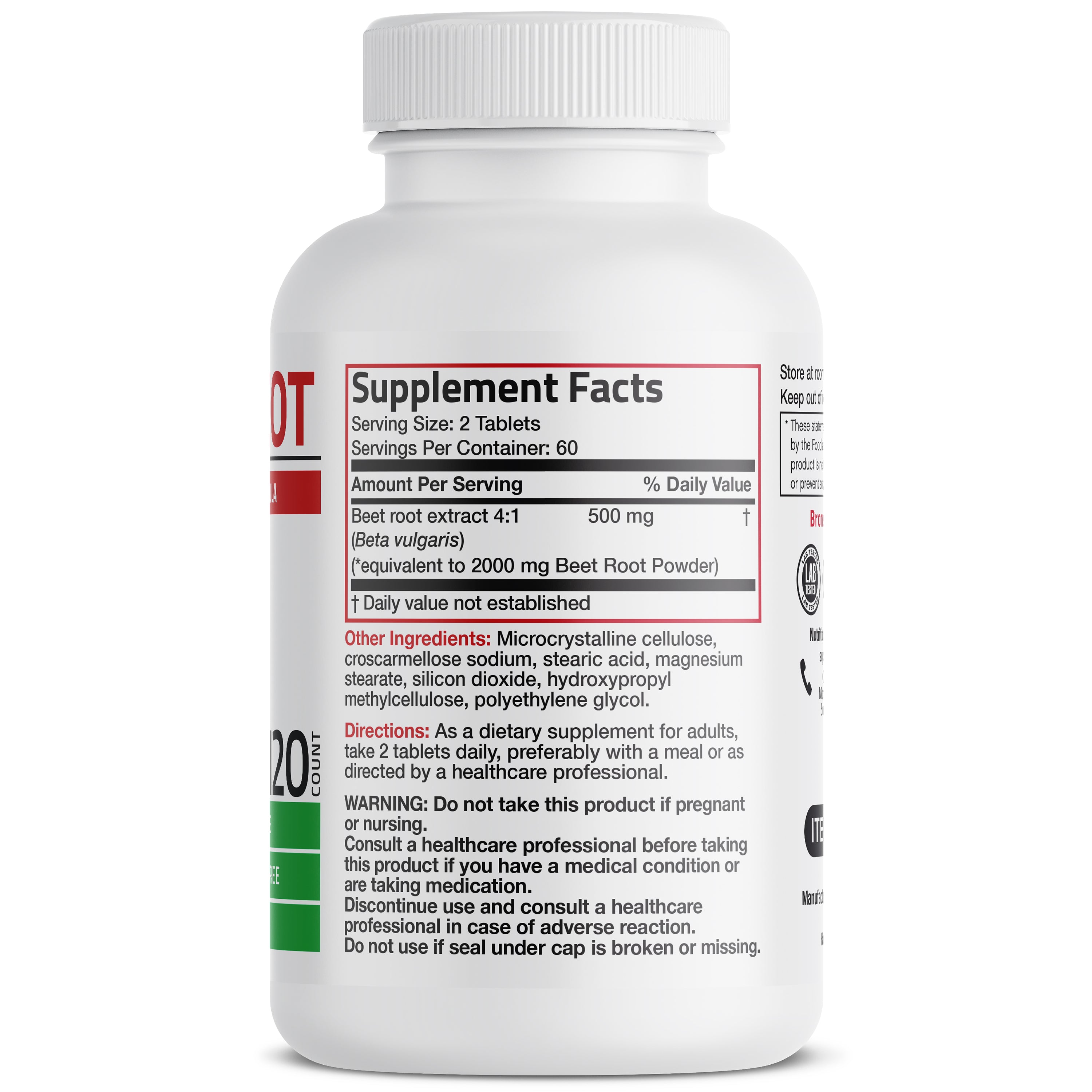 Bronson Vitamins Beet Root Extra Strength - 2,000 Mg 120 Tabs thumbnail 4