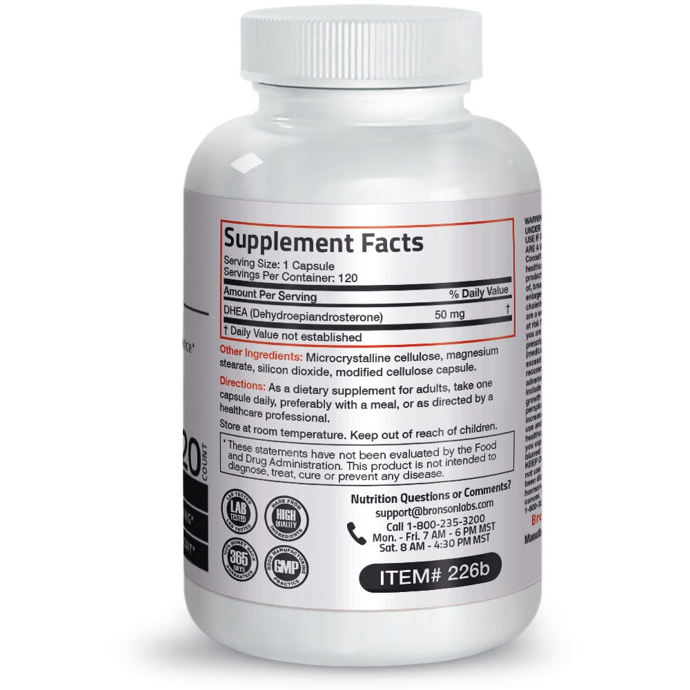 Bronson Vitamins Dhea - 50 Mg - 120 Capsules thumbnail 2