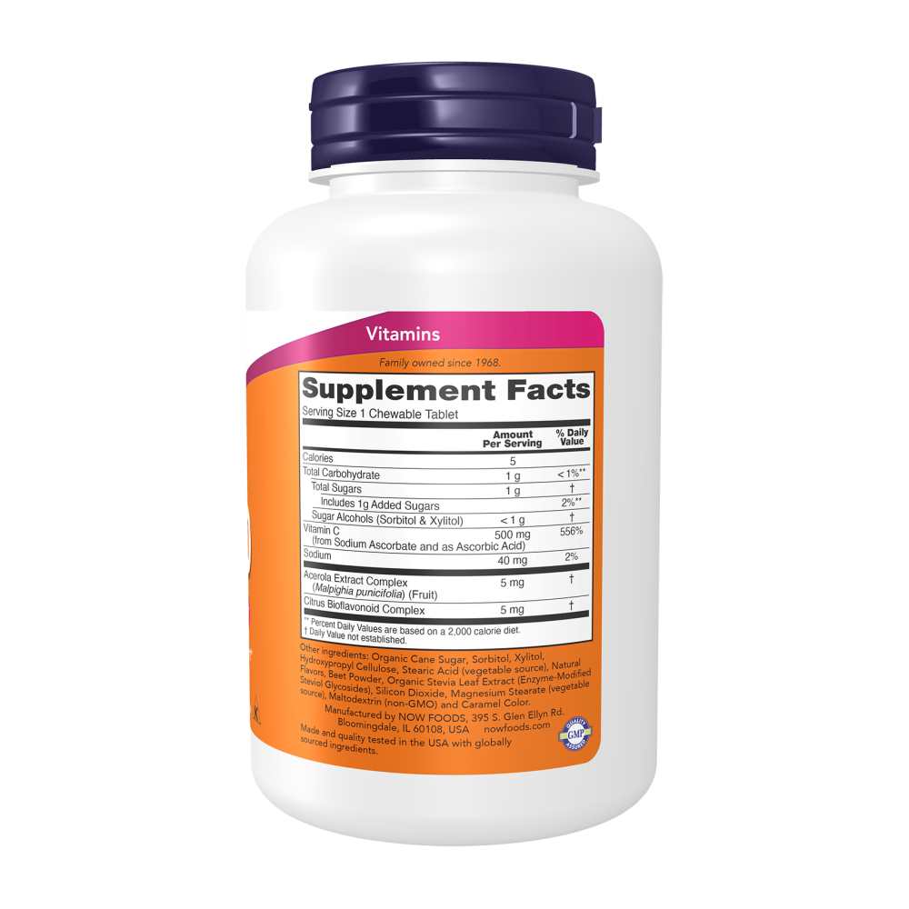 Now Foods Chewable C-500 – Vitamin C for Immune & Skin Health – 100 Tablets thumbnail 2