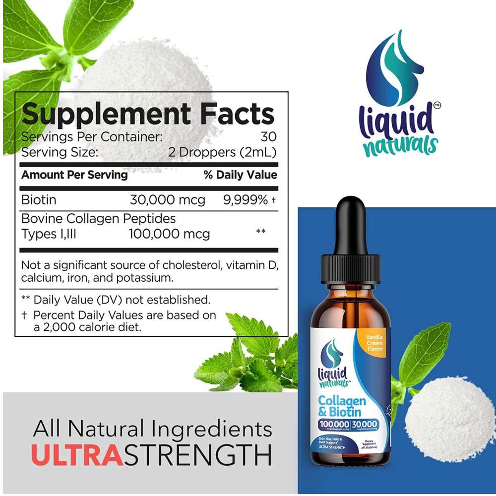 Liquid Naturals Collagen & Biotin – 100,000 Mcg + 30,000 Mcg | Ultra Strength Liquid | 2 Fl Oz thumbnail 2
