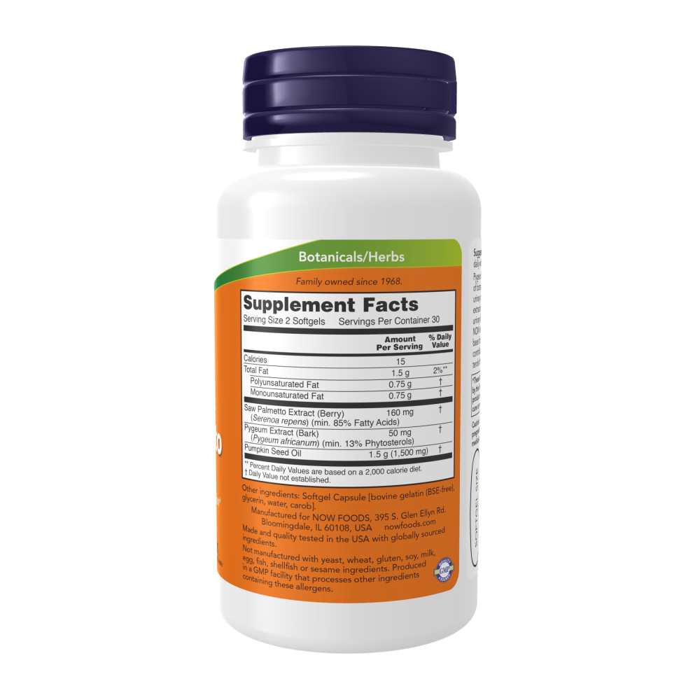 Now Foods Pygeum & Saw Palmetto – Prostate Health Support – 60 Softgels thumbnail 3