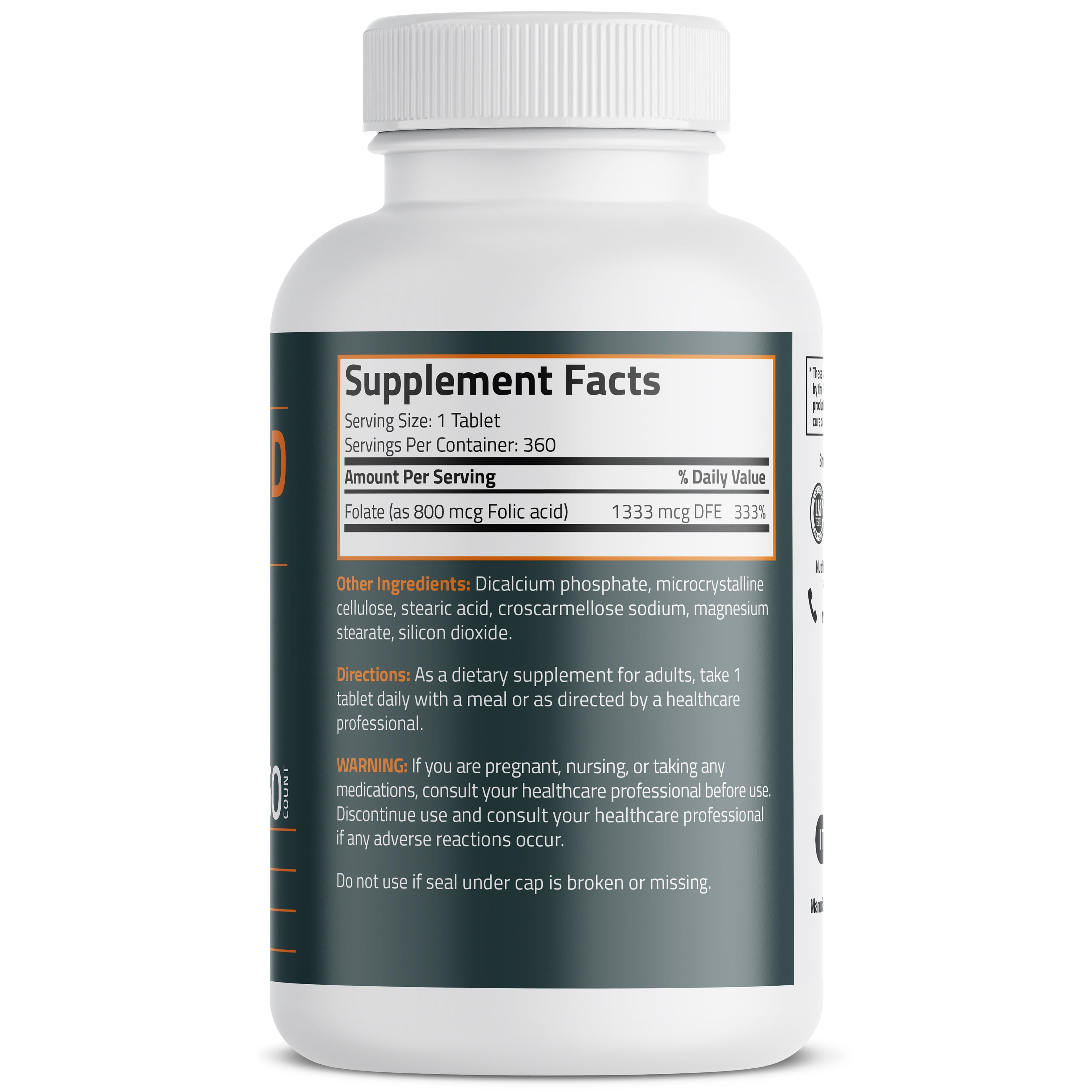 Bronson Vitamins Folic Acid 800 Mcg, 360 Tablets thumbnail 2