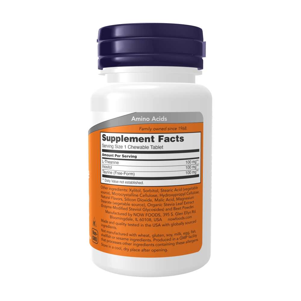 Now Foods Chewable L-Theanine 100mg – Stress & Relaxation Support – 90 Tablets thumbnail 2