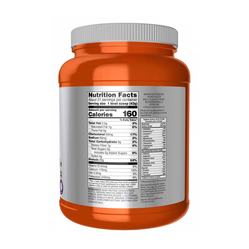 Now Sports Whey Protein with Matcha – Powder – 907g thumbnail 2