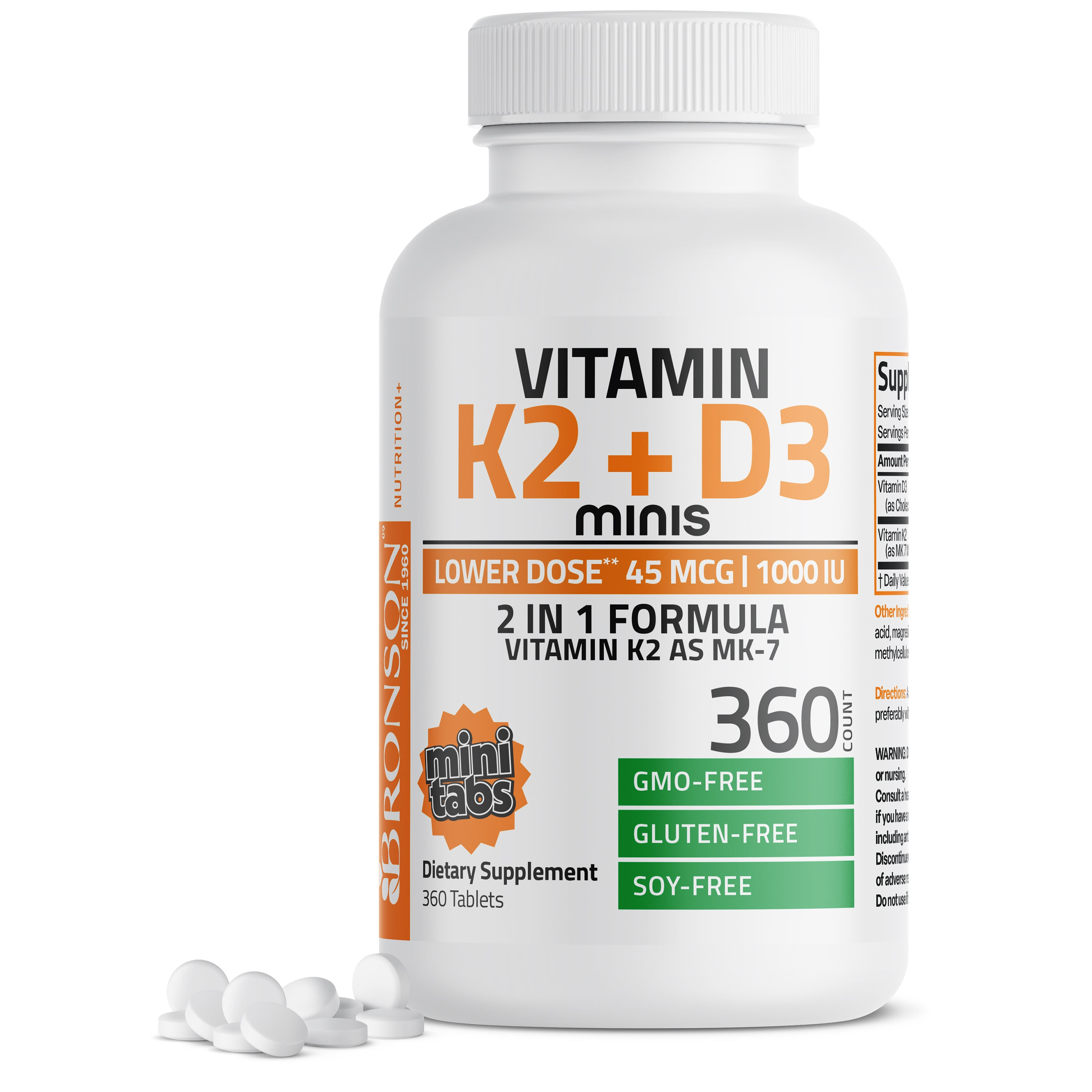 Bronson Vitamins Vitamin K2 (mk7) 45mcg with Vitamin D3 1000 Iu 180 Tabs thumbnail 2