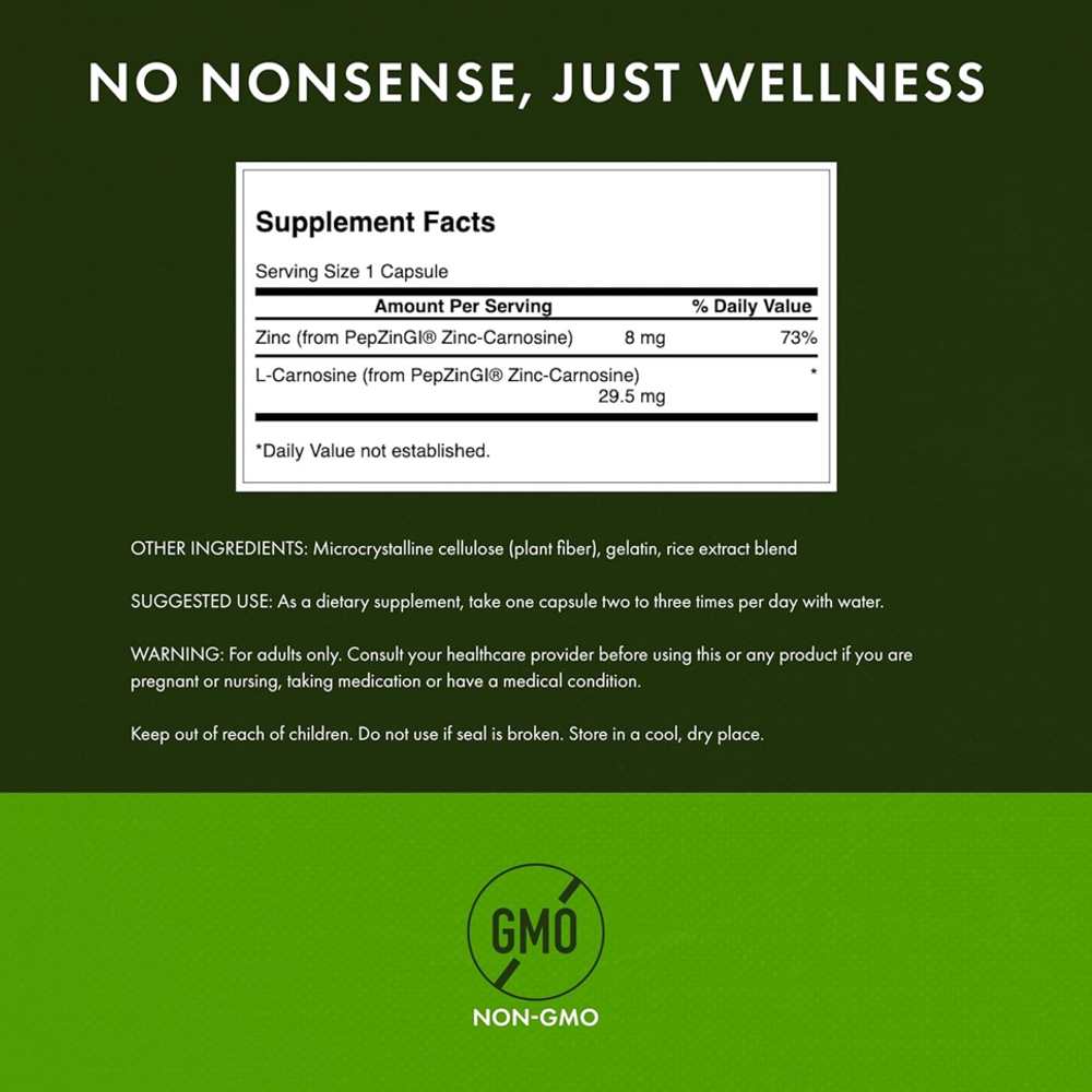 Swanson Zinc Carnosine with PepZinGI – Digestive Health Support | 60 Capsules thumbnail 2