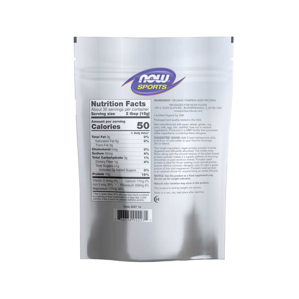 Now Sports Pumpkin Seed Protein – Organic Plant-Based Powder – 454g thumbnail 2