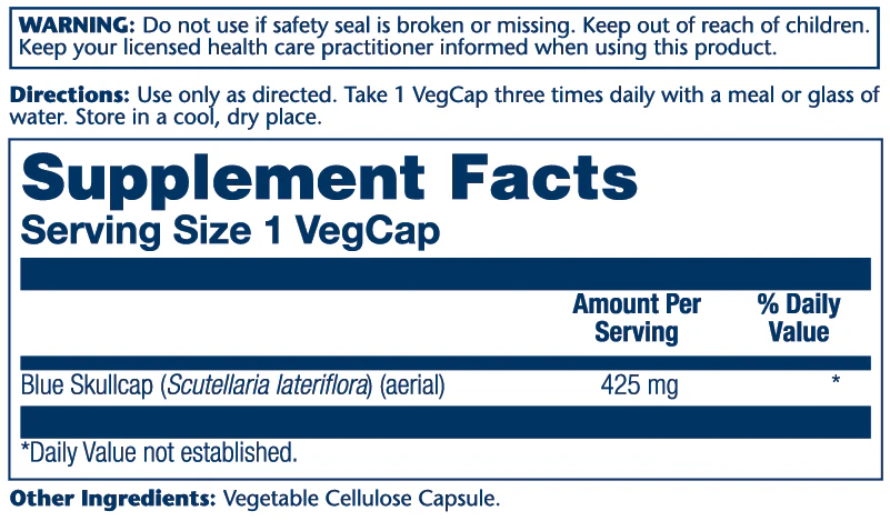 Solaray Blue Skullcap Aerial 425mg 100 Caps thumbnail 2
