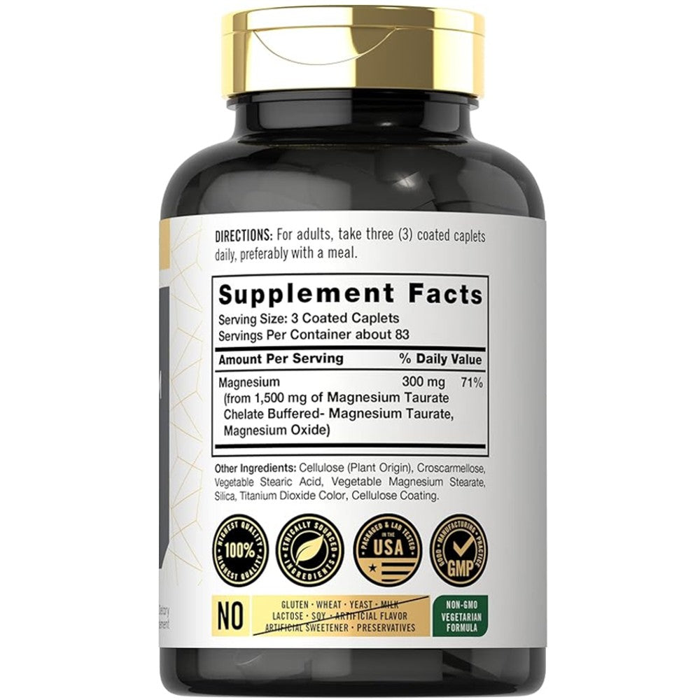 Carlyle Chelated & Buffered Magnesium Taurate 1500mg – 250 Coated Caplets thumbnail 2