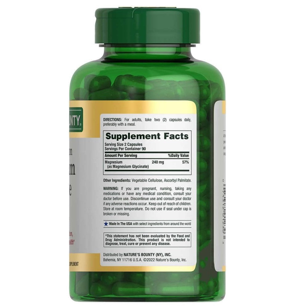 Magnesium Glycinate – Nature's Bounty 240MG Relaxation and Bone, Heart & Nerve Health – Non-GMO, Gluten-Free thumbnail 2