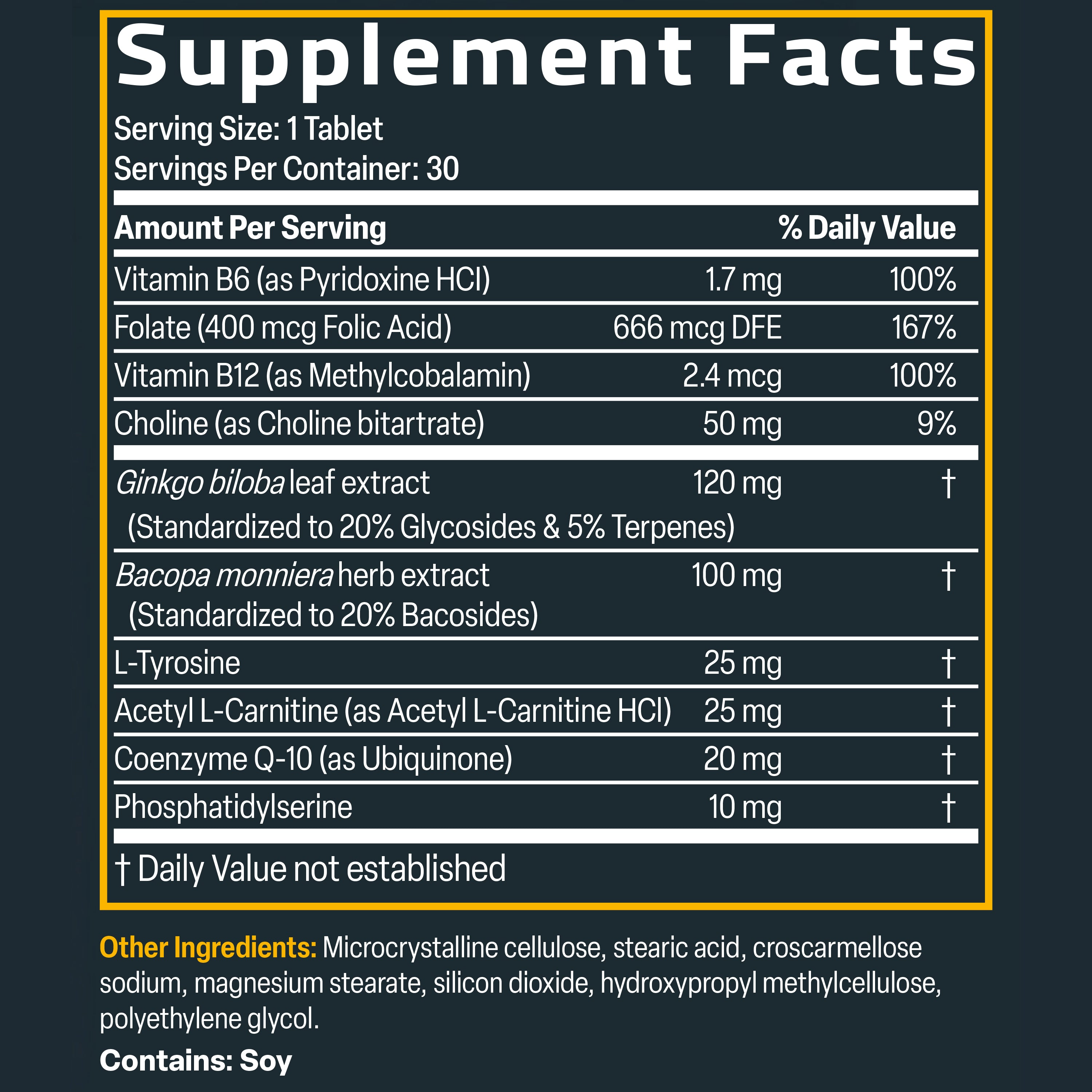 Bronson Vitamins Ginkgo, Bacopa & Acetyl L-Carnitine 30 Tabs thumbnail 4