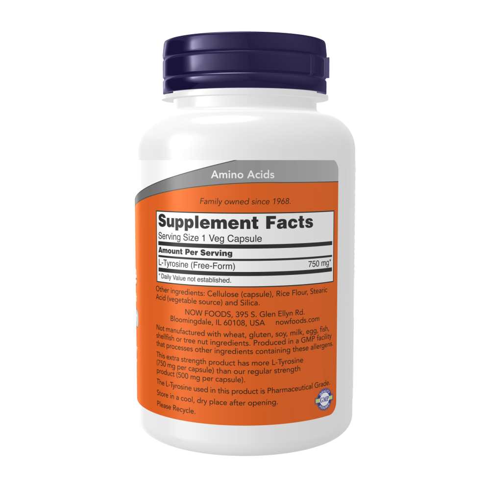Now Foods L-Tyrosine 750 Mg Extra Strength – 90 Veg Capsules thumbnail 2