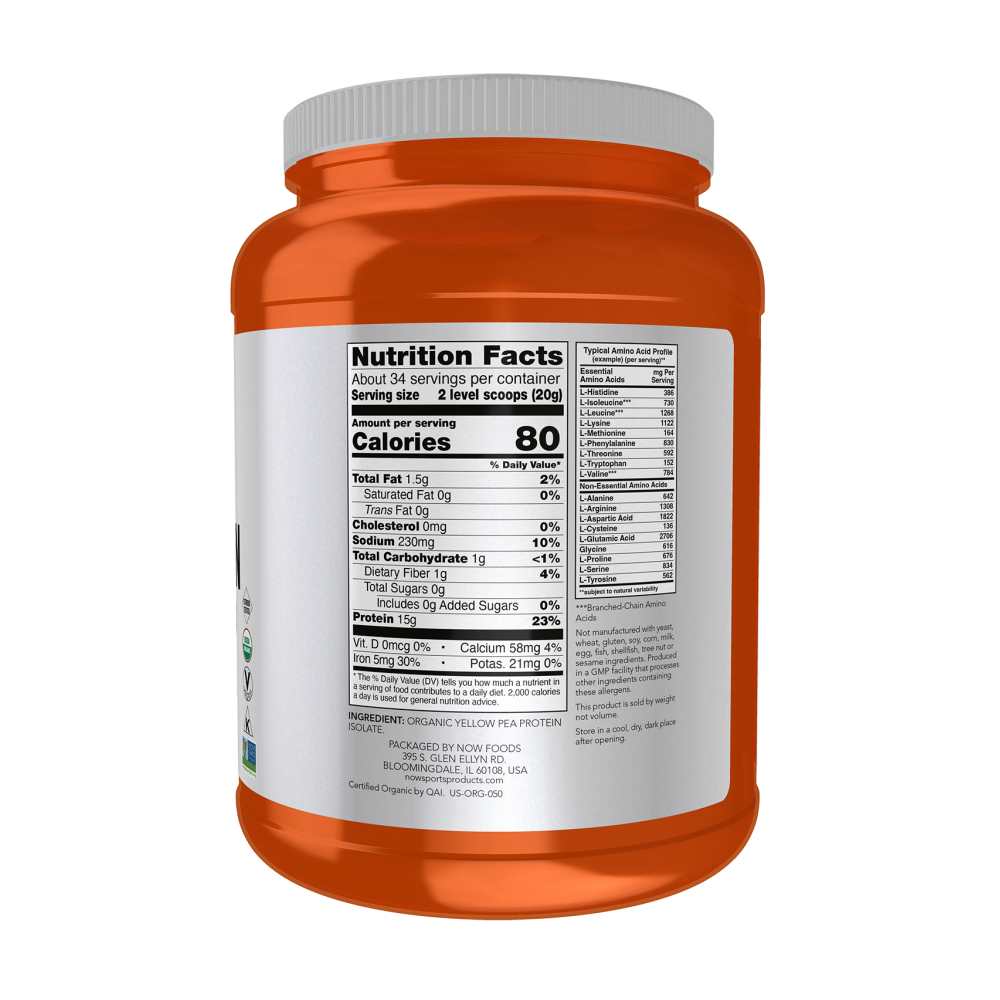 Now Sports Pea Protein, Organic Powder 689g thumbnail 2