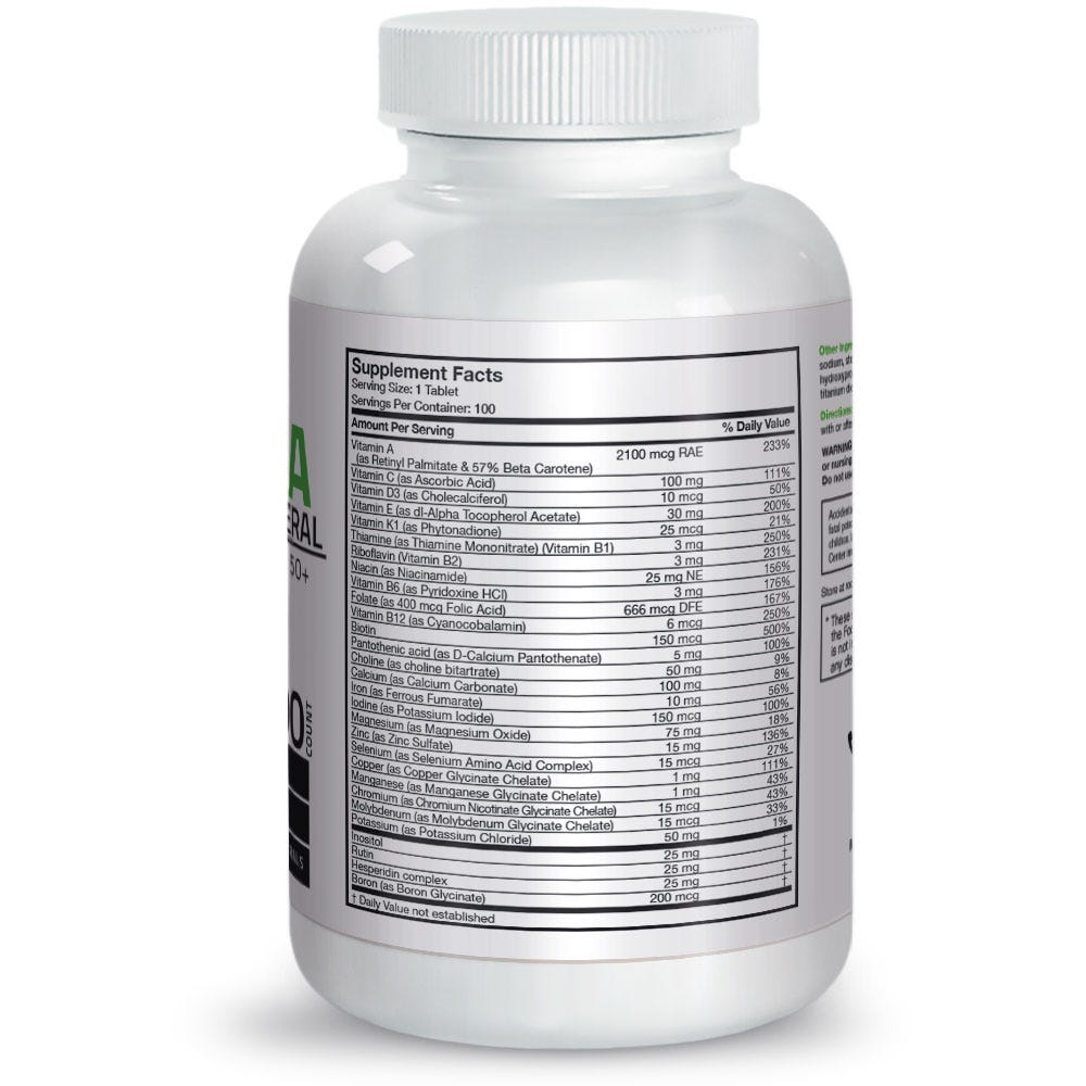 Bronson Vitamins Mature Formula Once Daily Multivitamin & Mineral for Adults Over 50 100 Tabs thumbnail 2