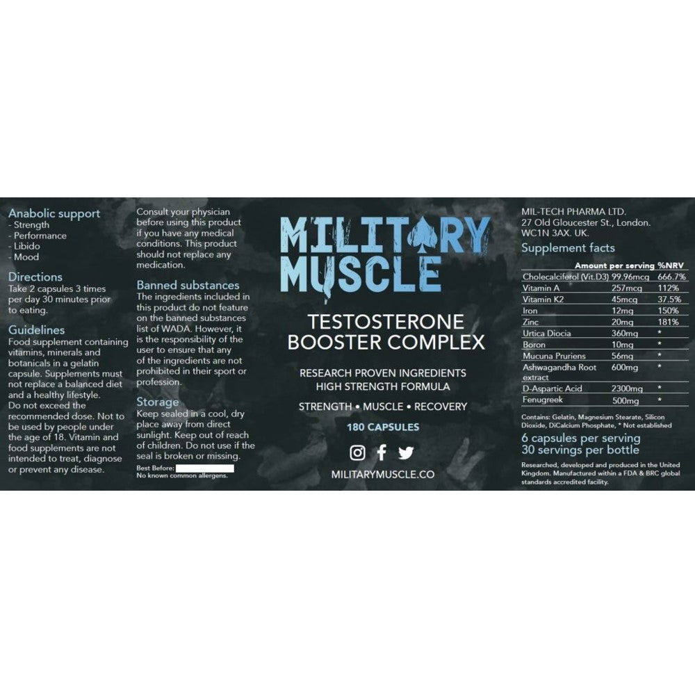 Military Muscle Testosterone Booster Complex - High-Strength Formula for Strength & Muscle Recovery - 180 Capsules thumbnail 2