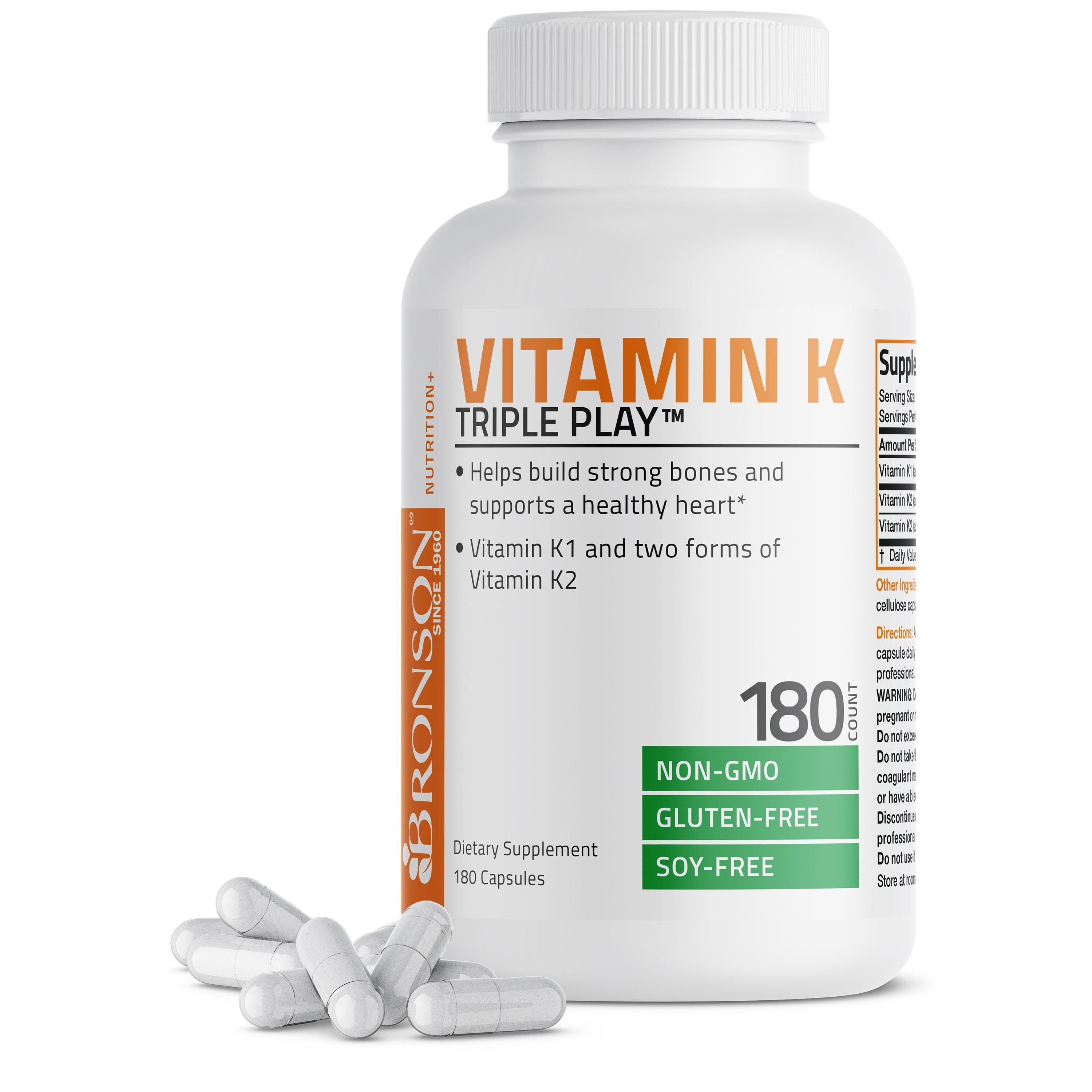 Bronson Vitamins Vitamin K Triple Play™ with K1 and K2 - 550 Mcg 90 Caps thumbnail 2