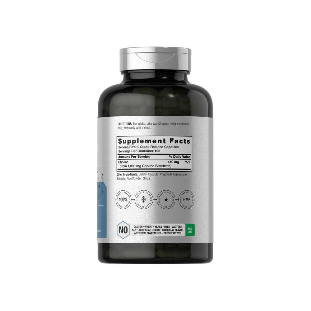 Horbäach Choline Bitartrate 1000mg per Serving | 250 Capsules thumbnail 2