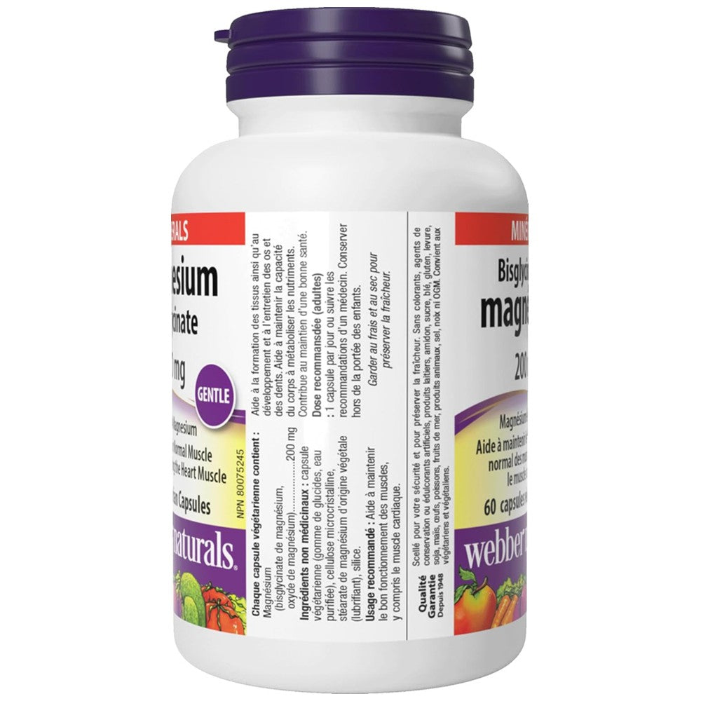 Webber Naturals Magnesium Bisglycinate 200mg – Gentle Formula 60 Capsules thumbnail 2