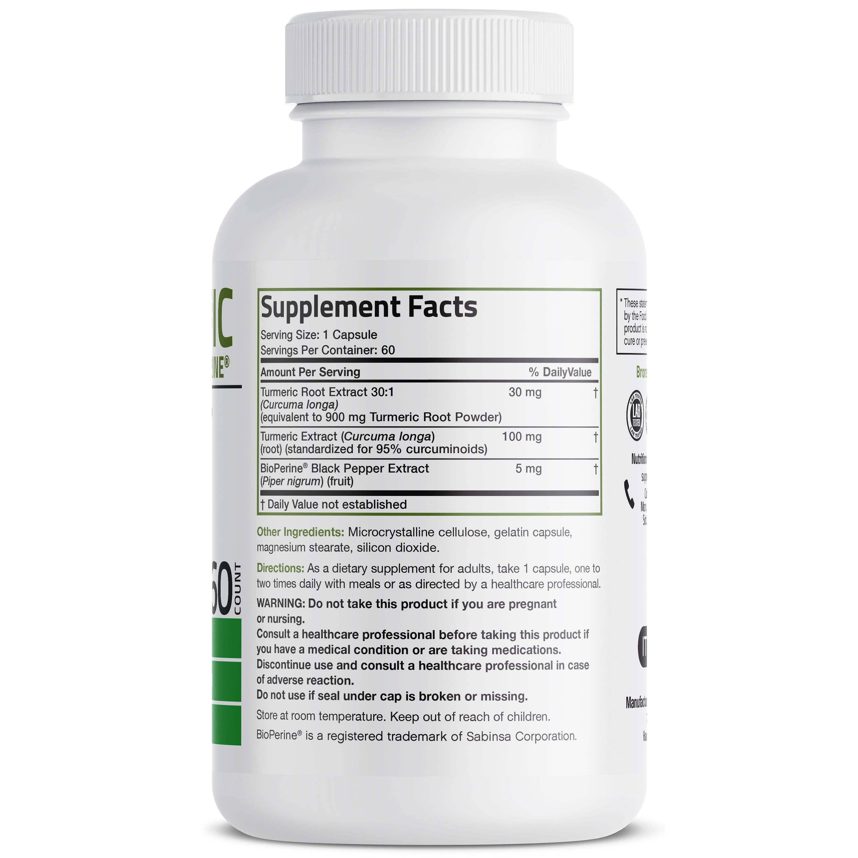 Bronson Vitamins Turmeric Complex with Bio Perine® - 1,000 Mg 60 Caps thumbnail 4